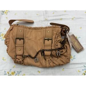 Betsey Johnson Ruffled Up Betsey Bucket Bag Horseshoe Charms Beige NWT